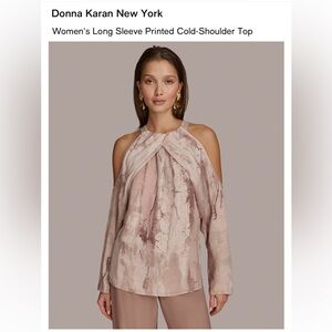 Donna Karan Women's Cold Shoulder Blouse - Cream and Brown